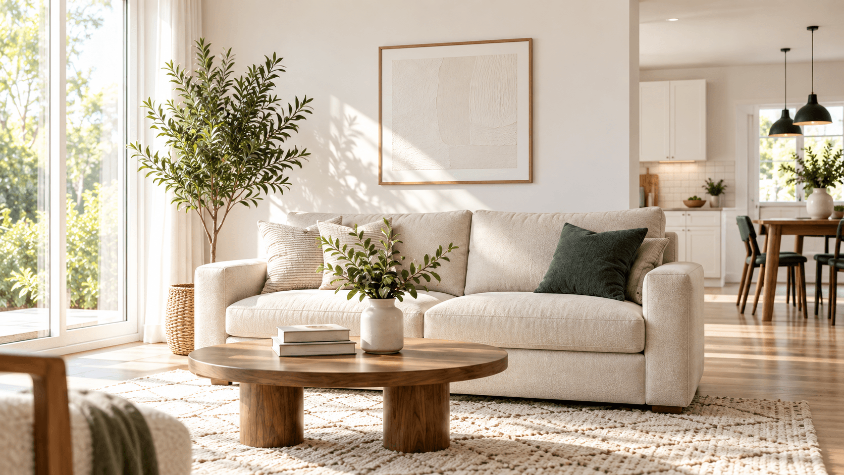 A bright, freshly cleaned living room